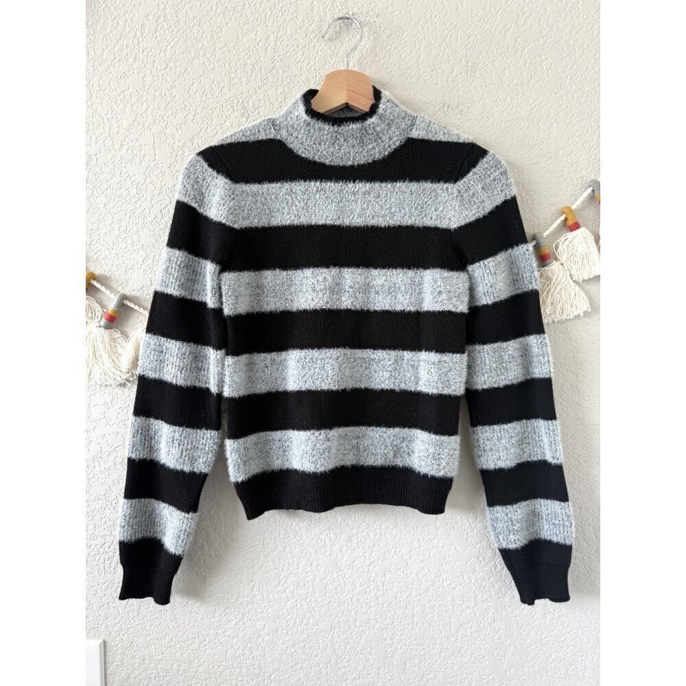 Anthropologie Maeve Cropped Turtleneck Sweater Striped Fuzzy Preppy Grunge S